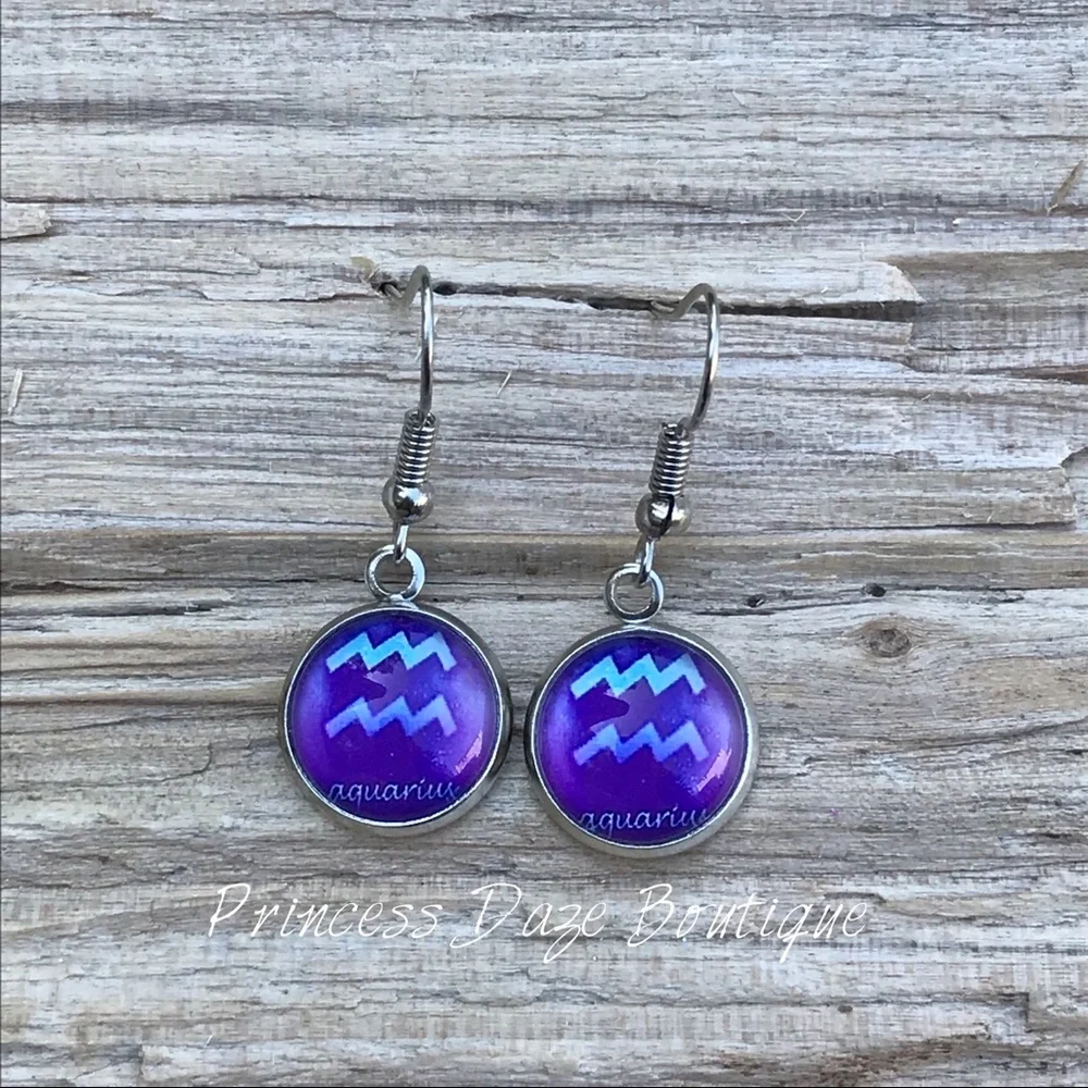 Aquarius ♒️ Zodiac‎ Sign Dangle Earrings